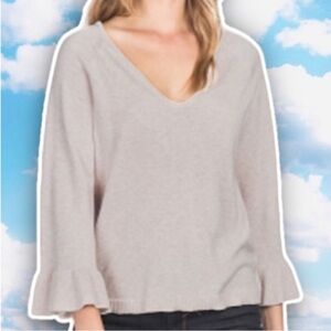 ANTHRO Lilla P Bell Sleeve Cotton Modal V-Neck Sweater Balletcore Coquette Y2k